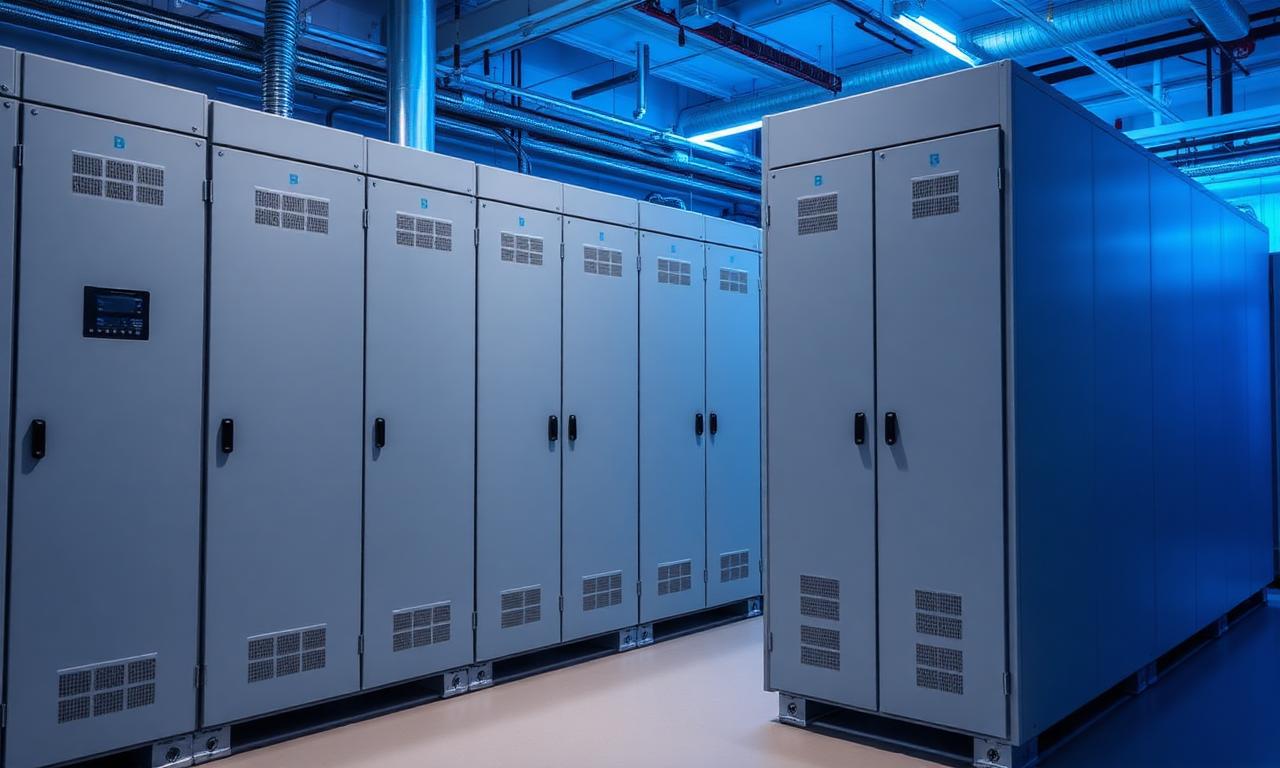 Reihen vernetzter Batteriespeicher-Schränke als virtuelles Kraftwerk