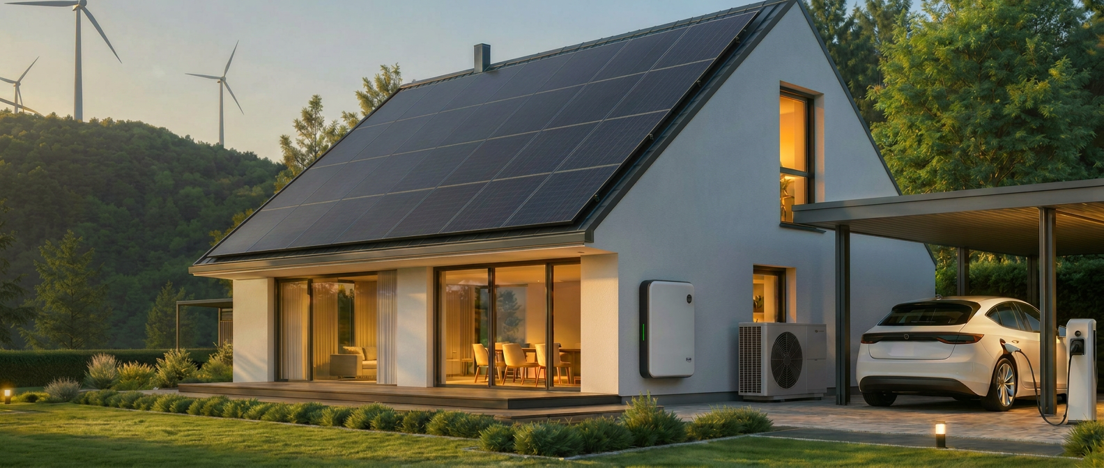 Energetische Gesamtlösungen aus einer Hand – Haus mit Photovoltaik, Speicher, Wärmepumpe und Ladestation