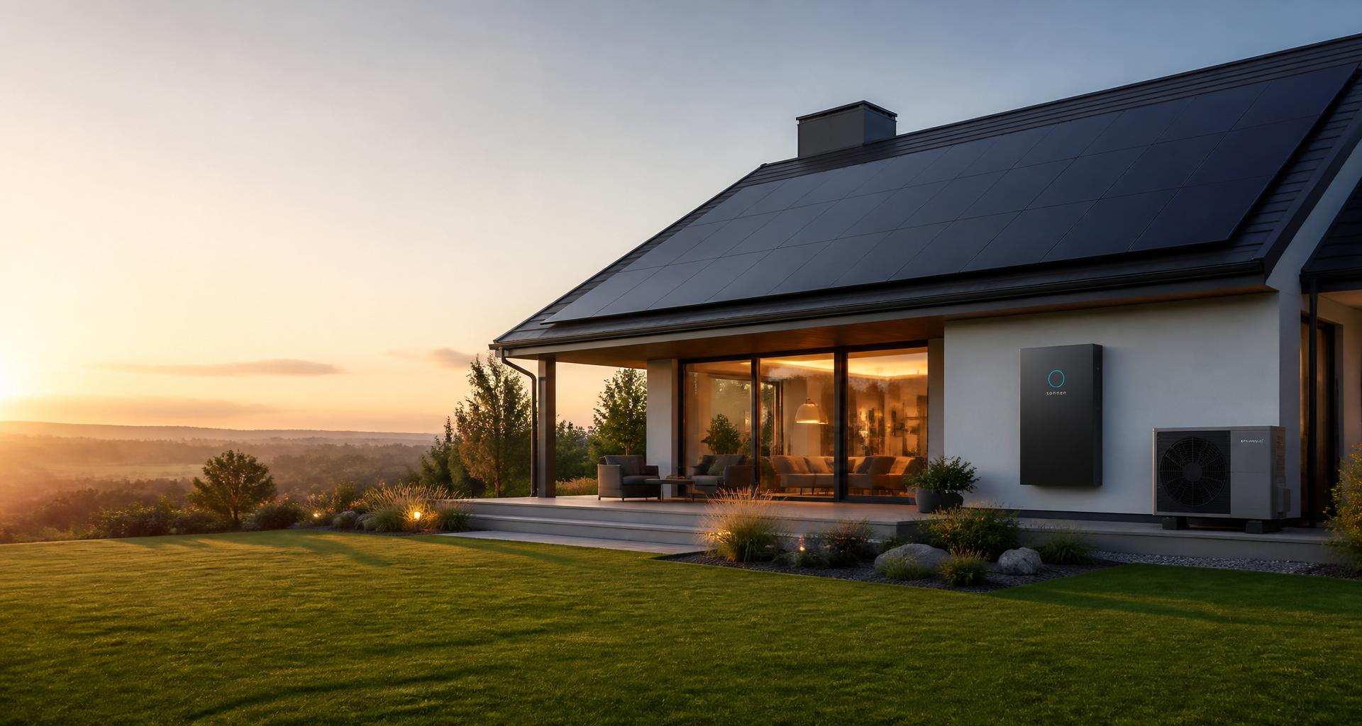 Modernes Einfamilienhaus mit Photovoltaik, Batteriespeicher und Wärmepumpe