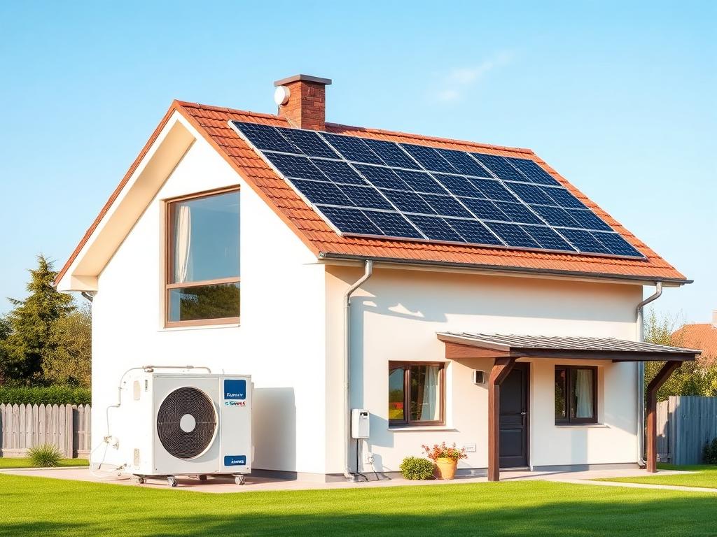 Haus mit Photovoltaik, Wärmepumpe und Batteriespeicher